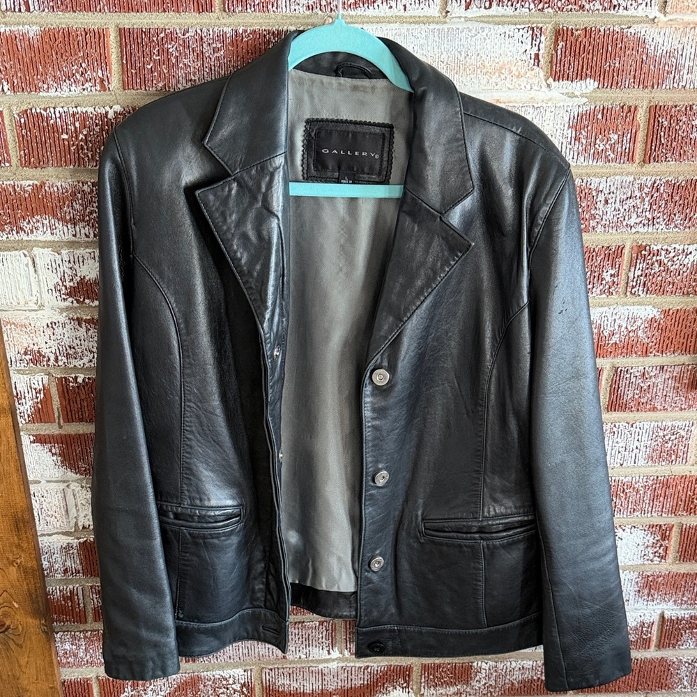 Vintage 90s Gallery Black Leather Motorcycle 100% Genuine Leather Women’s Size L